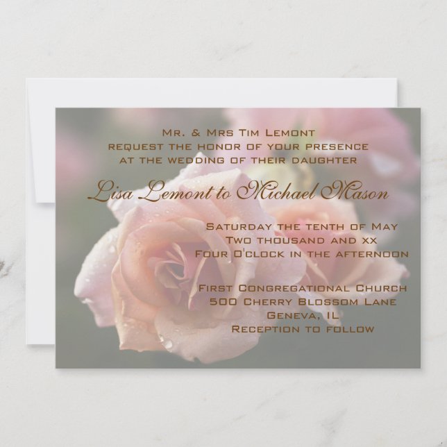 Tarjeta de invitación a la boda rosa pálido (Anverso)
