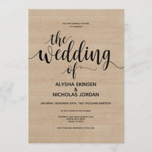 Tarjeta de invitación a la boda rural rústica