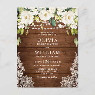 Tarjeta de invitación a la boda rústica con rosas