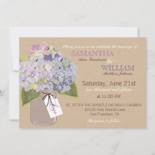 Tarjeta de invitación a la boda rústica Hydrangea