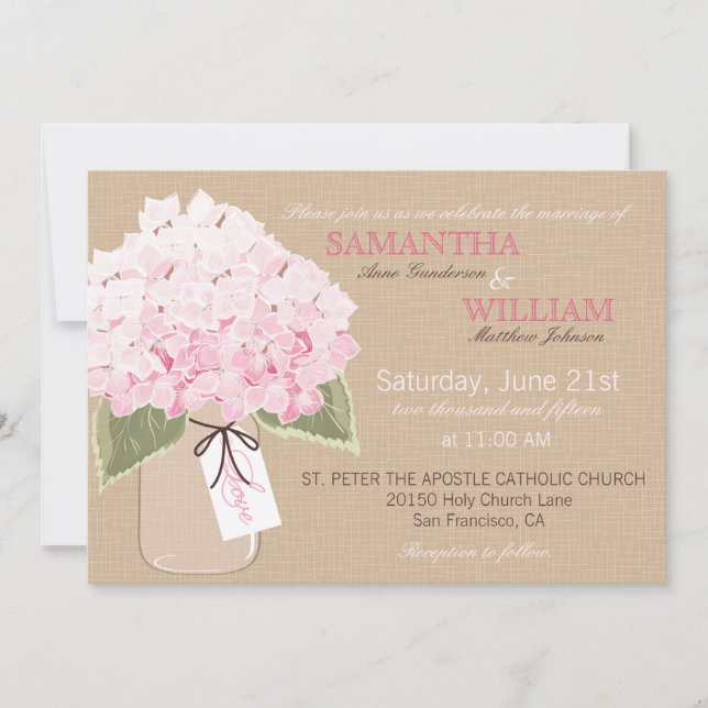 Tarjeta de invitación a la boda rústica Hydrangea  (Anverso)