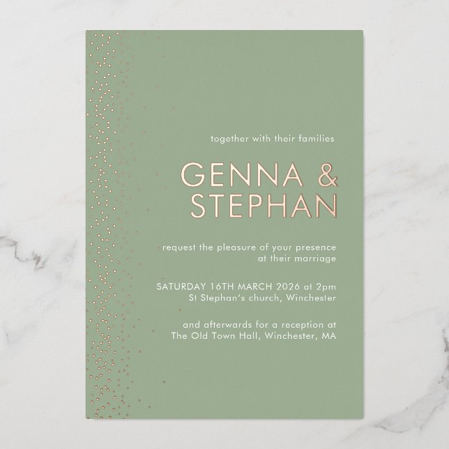 Tarjeta de invitación a la boda Sage Green Shimmer (Anverso)