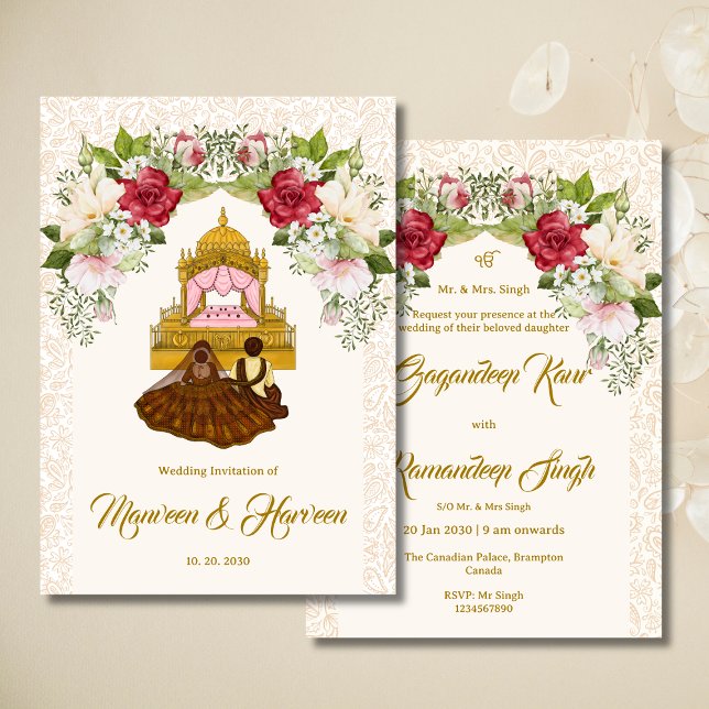 Tarjeta de invitación a la boda sikh floral de col (Subido por el creador)