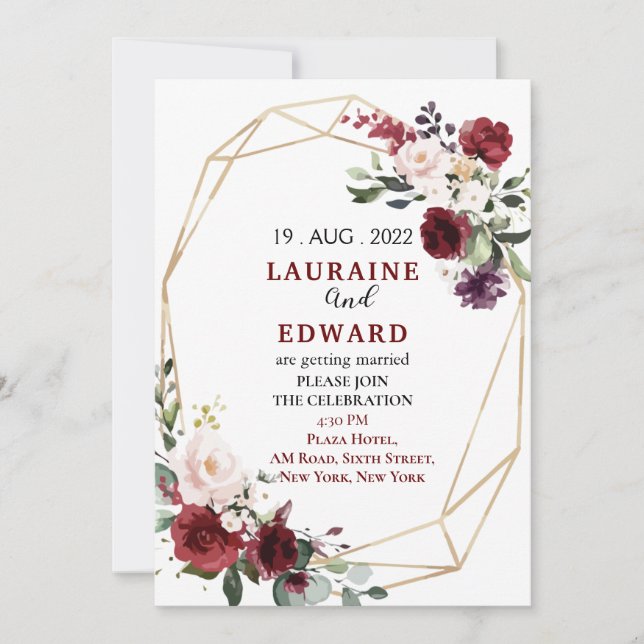 Tarjeta de invitación a la boda simple floral (Anverso)