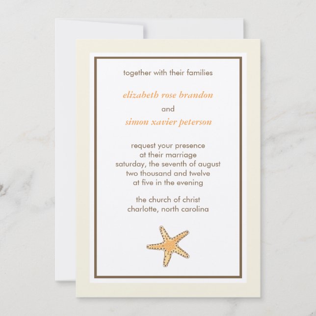 Tarjeta de invitación a la boda Starfish (Anverso)