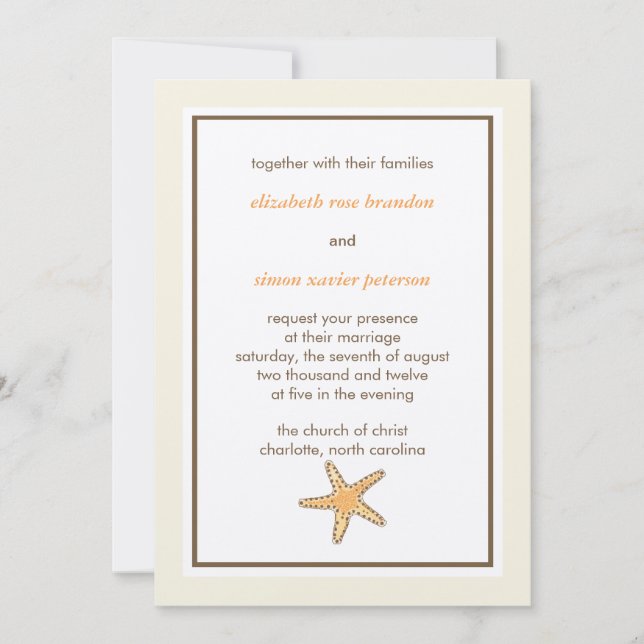 Tarjeta de invitación a la boda Starfish (Anverso)