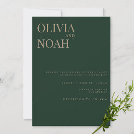 Tarjeta de invitación a la boda verde moderna y el