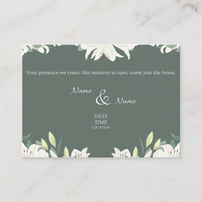 Tarjeta de invitación a la boda verde y blanca (Anverso)
