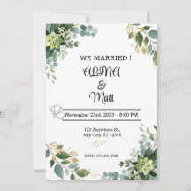 Tarjeta de invitación a la boda verde y blanca.