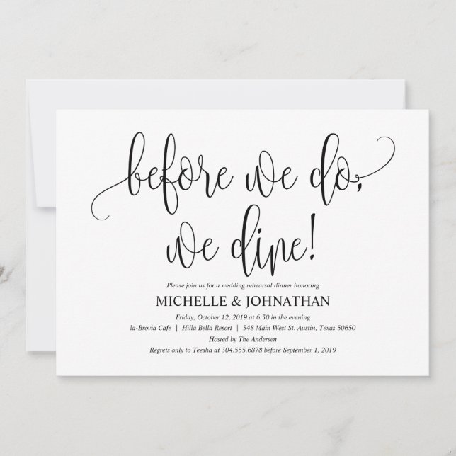 Tarjeta de invitación a la cena de elegante ensayo (Anverso)
