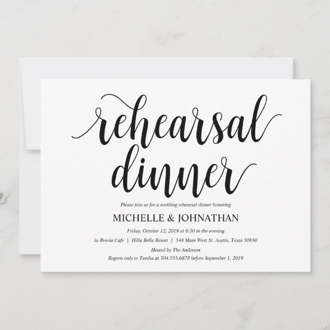 Tarjeta de invitación a la cena de ensayo de Boda  (Anverso)