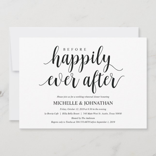 Tarjeta de invitación a la cena de ensayo de Boda  (Anverso)