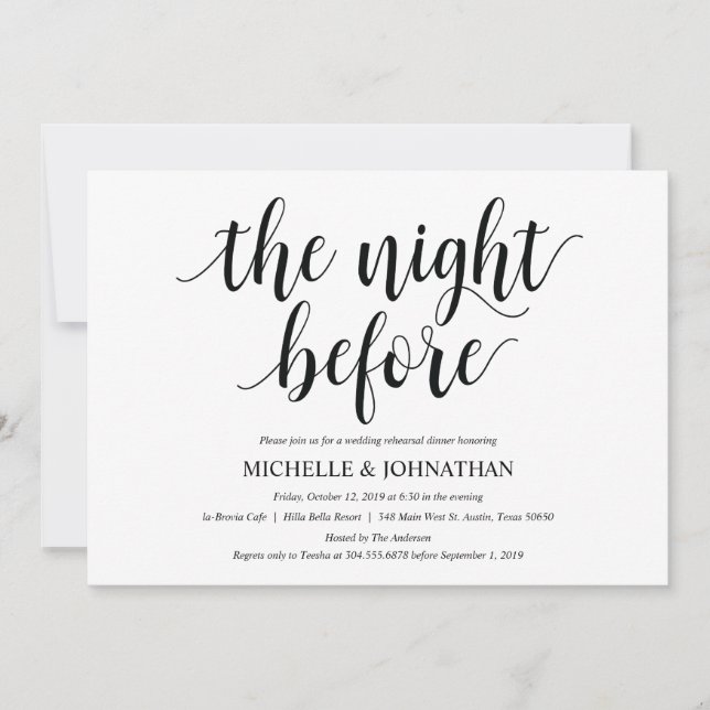 Tarjeta de invitación a la cena de ensayo de Boda  (Anverso)