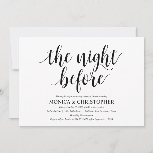 Tarjeta de invitación a la cena de ensayo de Boda  (Anverso)