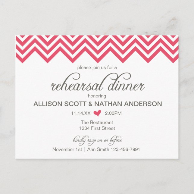 Tarjeta de invitación a la cena de ensayo Pink Che (Anverso)