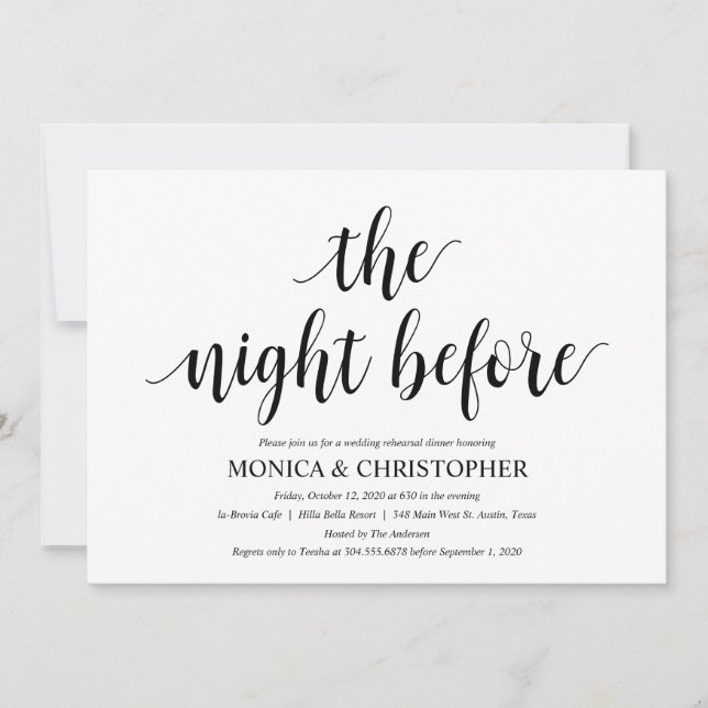 Tarjeta de invitación a la cena de ensayo rustico  (Anverso)