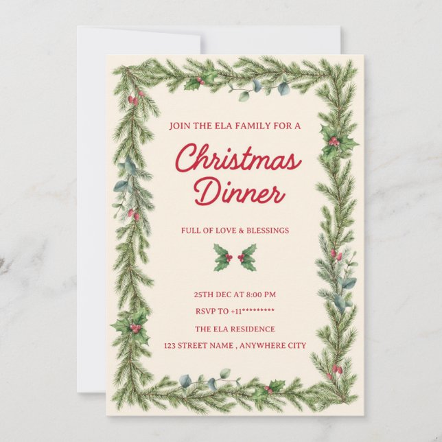 Tarjeta de invitación a la cena de Navidad (Anverso)