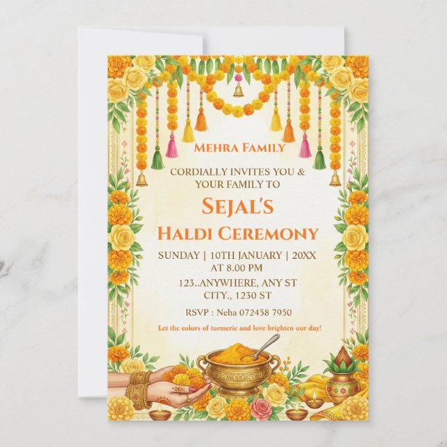Tarjeta de Invitación a la Ceremonia de Haldi (Anverso)
