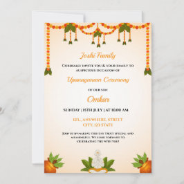 Tarjeta de invitación a la ceremonia de Upanayanam