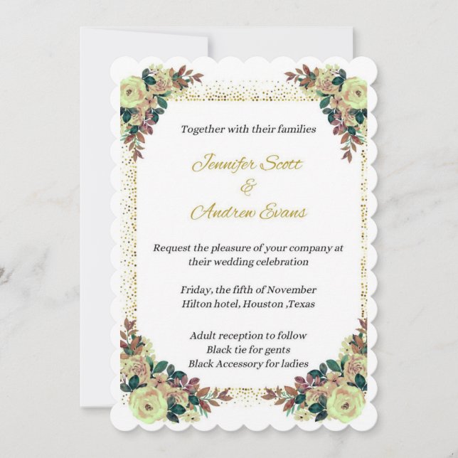 Tarjeta de invitación a la ceremonia del boda con  (Anverso)