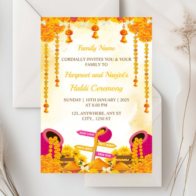 Tarjeta de invitación a la ceremonia Haldi, tarjet (Subido por el creador)