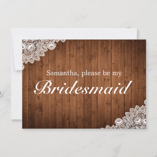 Tarjeta de invitación a la dama de honor rústica d (Anverso)