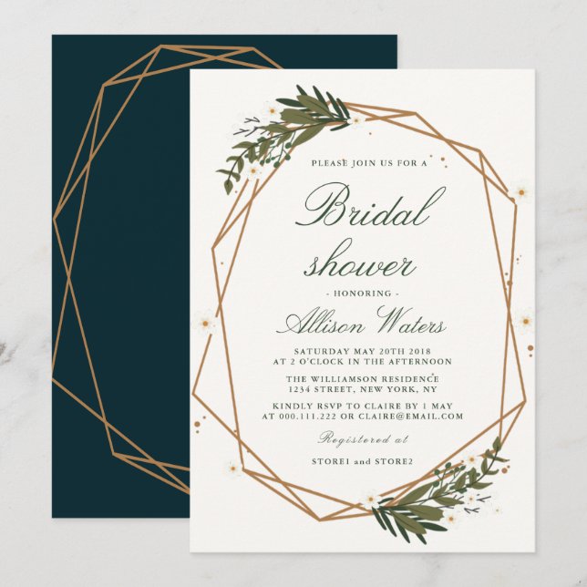 tarjeta de invitación a la ducha con flores geomét (Anverso / Reverso)