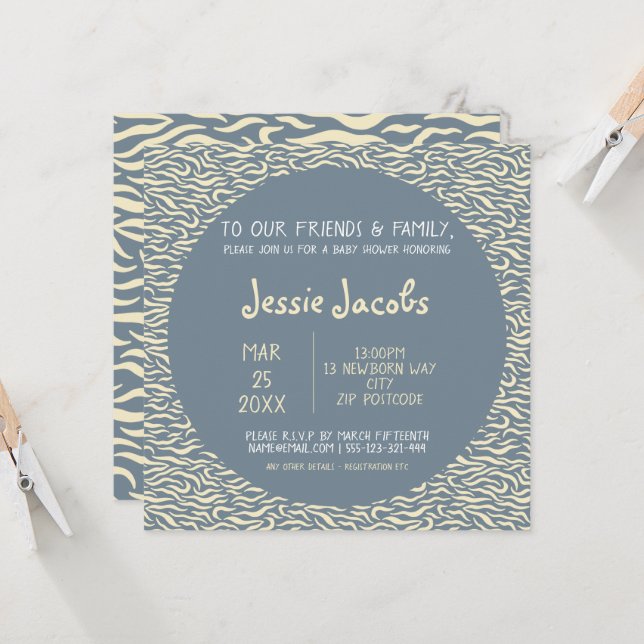 tarjeta de invitación a la ducha de bebé de patrón (Anverso/Reverso In Situ)