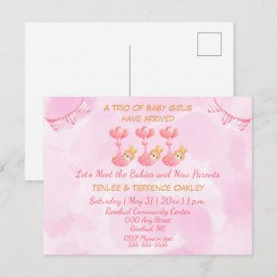 Tarjeta de invitación a la ducha de bebés tripleta