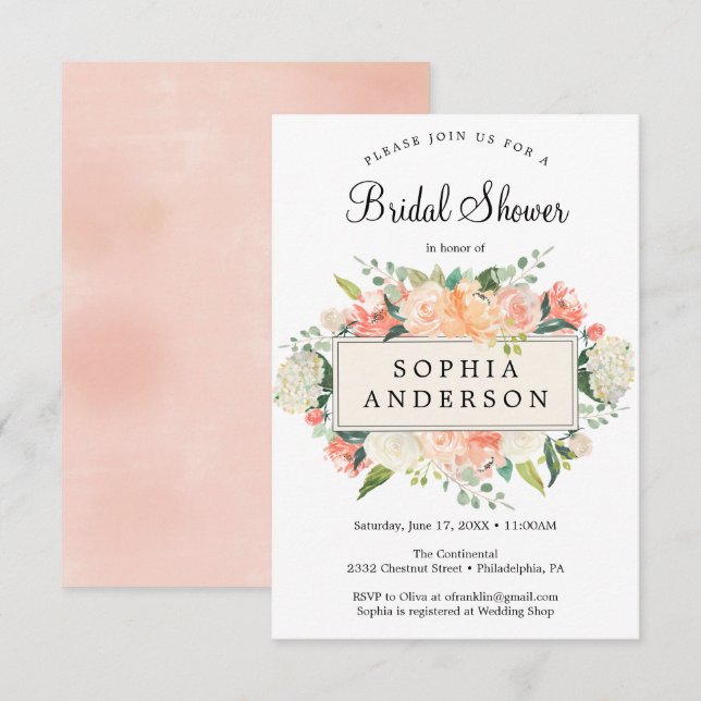 Tarjeta de invitación a la ducha de bonito floral  (Anverso / Reverso)