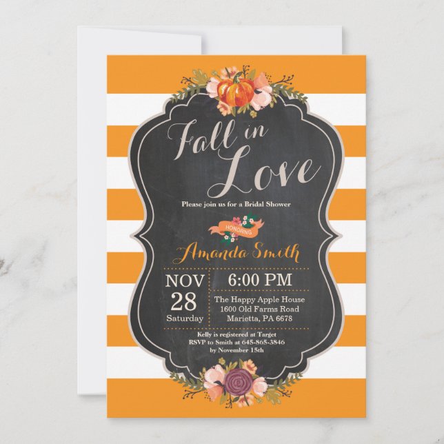 Tarjeta de invitación a la ducha de novia Caída en (Anverso)