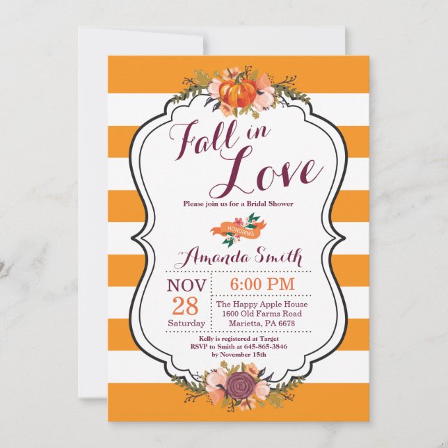 Tarjeta de invitación a la ducha de novia Caída en (Anverso)