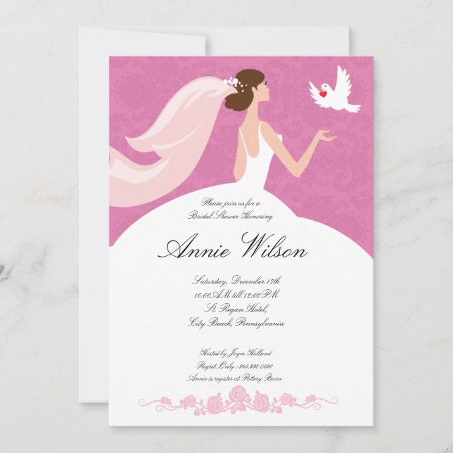 Tarjeta de invitación a la ducha de novia con palo (Anverso)