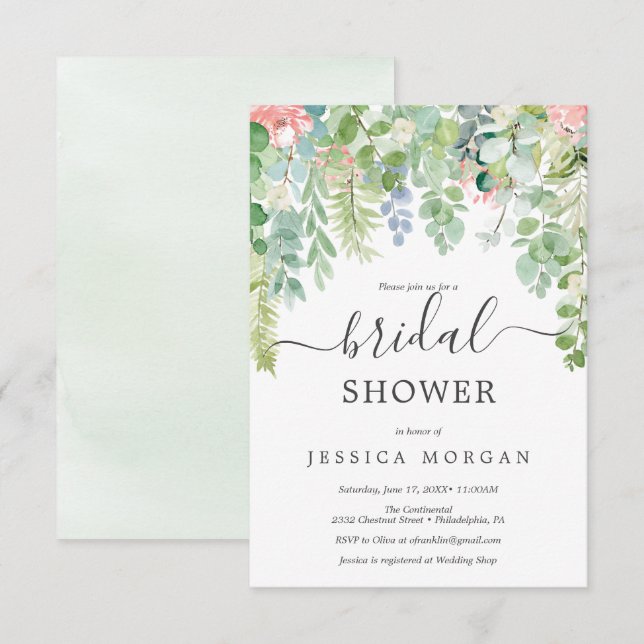 Tarjeta de invitación a la ducha de novia con vege (Anverso / Reverso)