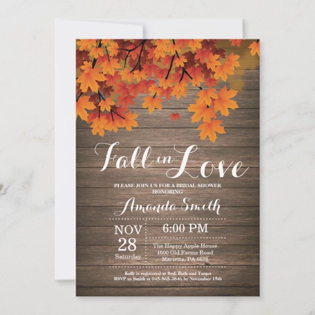 Tarjeta de invitación a la ducha de novia de otoño (Anverso)