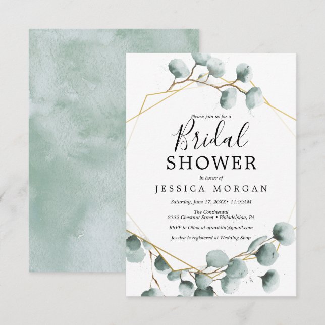 Tarjeta de invitación a la ducha de novia Eucalypt (Anverso / Reverso)