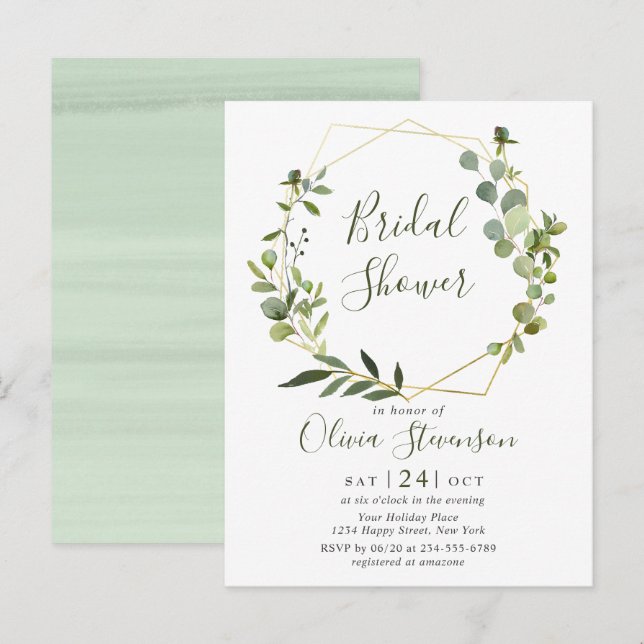 Tarjeta de invitación a la ducha de novia Eucalypt (Anverso / Reverso)
