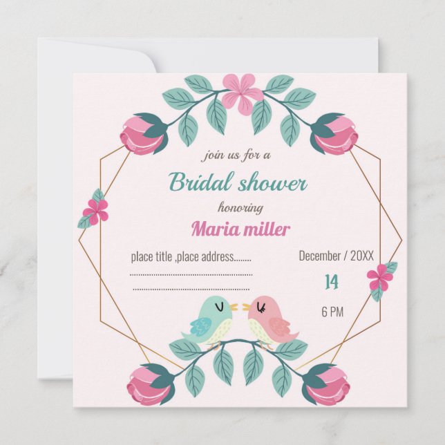 tarjeta de invitación a la ducha de novia floral d (Anverso)