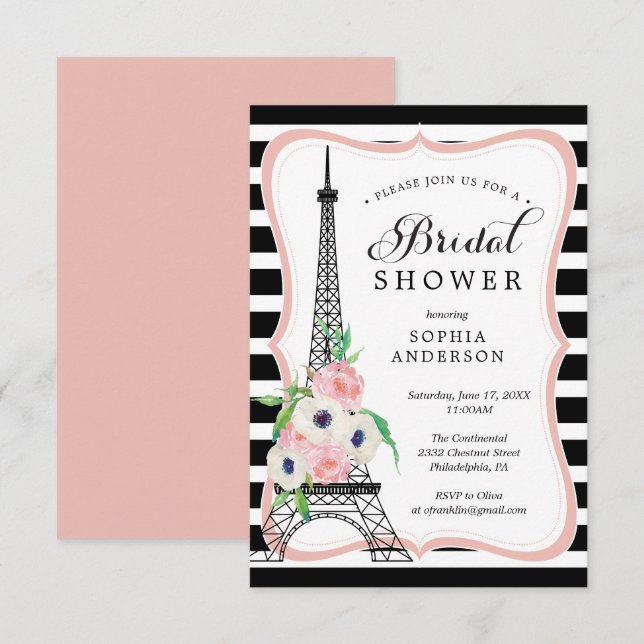 Tarjeta de invitación a la ducha de novia Paris To (Anverso / Reverso)