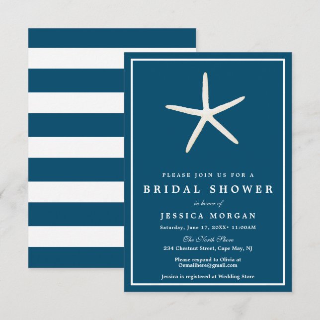 Tarjeta de invitación a la ducha Nautical Starfish (Anverso / Reverso)
