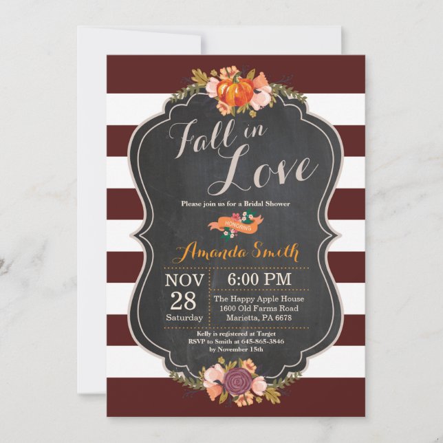 Tarjeta de invitación a la ducha nupcial para caer (Anverso)