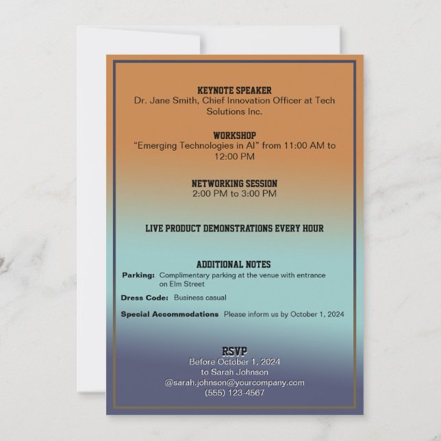 Tarjeta de invitación a la Expo Tecnológico Global (Reverso)