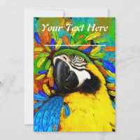 Tarjeta de invitación a la fantasía de loro dorado