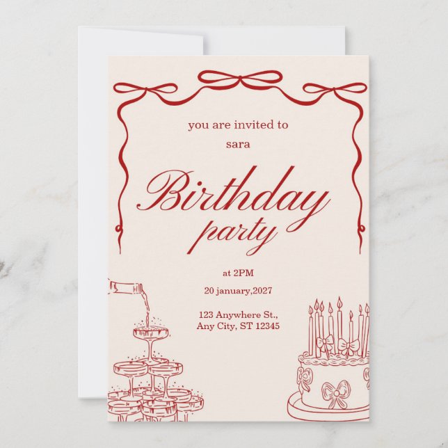tarjeta de invitación a la fiesta de cumpleaños (Anverso)
