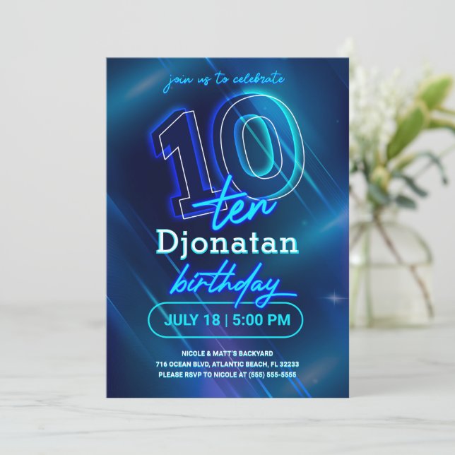 Tarjeta de invitación a la fiesta de cumpleaños 10 (Anverso de pie)