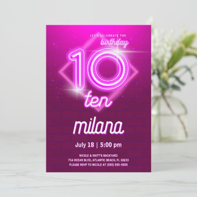 Tarjeta de invitación a la fiesta de cumpleaños 10 (Anverso de pie)
