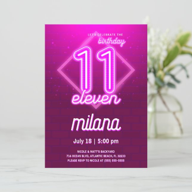 Tarjeta de invitación a la fiesta de cumpleaños 11 (Anverso de pie)