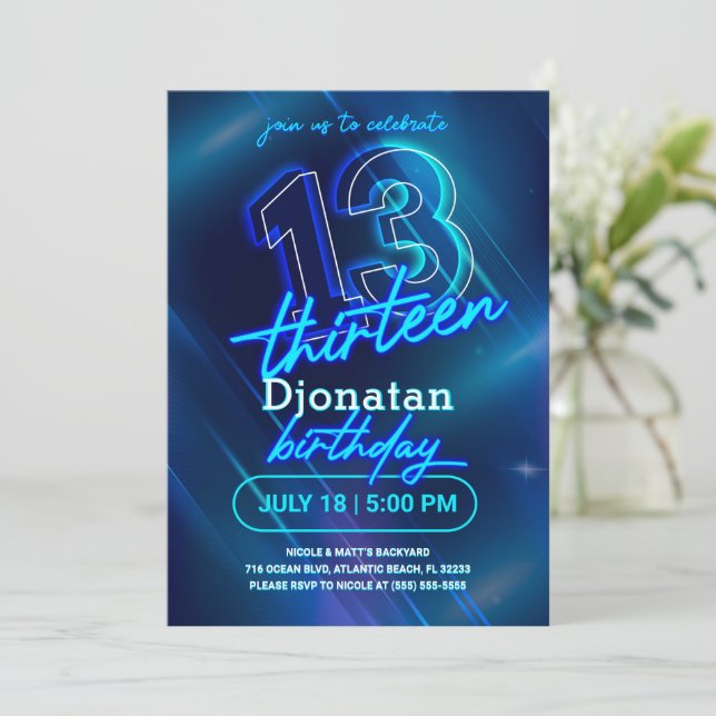Tarjeta de invitación a la fiesta de cumpleaños 13 (Anverso de pie)