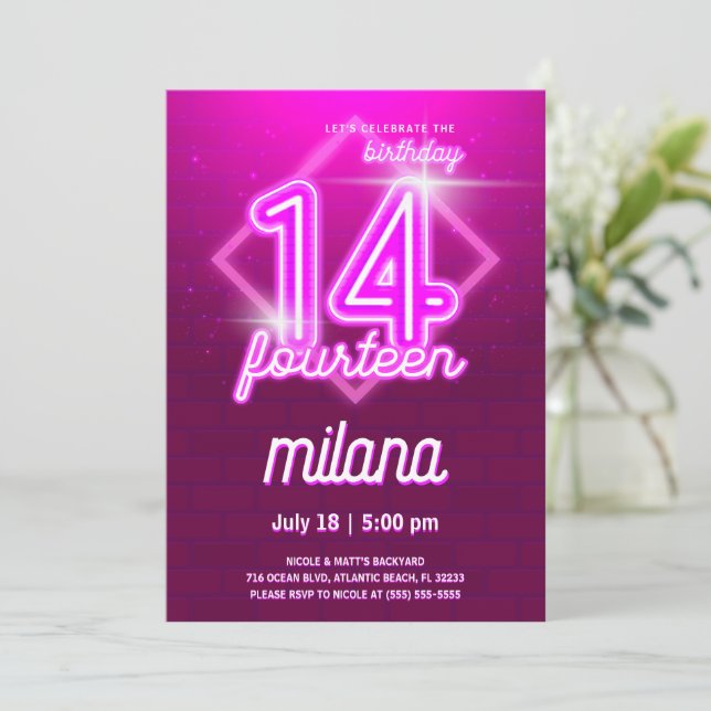 Tarjeta de invitación a la fiesta de cumpleaños 14 (Anverso de pie)