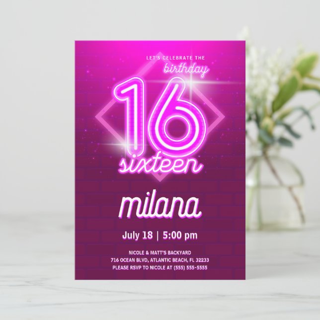 Tarjeta de invitación a la fiesta de cumpleaños 16 (Anverso de pie)